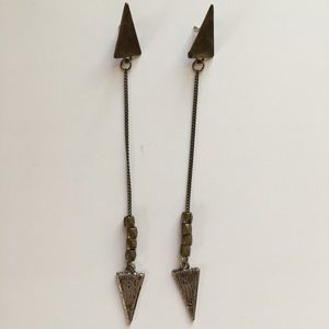 Super-long geometric metallic earrings